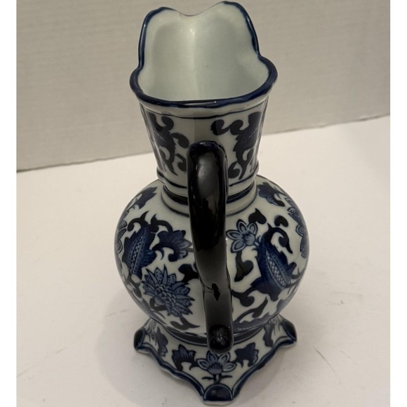 Gorgeous Vintage Blue And White Pitcher 8.75" Tall - Picture 2 of 8